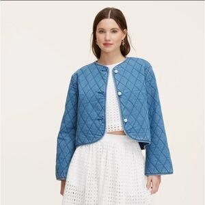 Kate Spade x Target Womens L Quilted Denim Jacket Blue Wash Jeans with Pearls